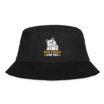 Katze - Statement Spruch - Ich muss gar nix - Bucket Hat - Schwarz - Vorne - Lela (165cm)