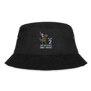 Geburtstagsshirt Dino Ritter - 2 Geburtstag Junge - Bucket Hat - Schwarz - Vorne - Lela (165cm)