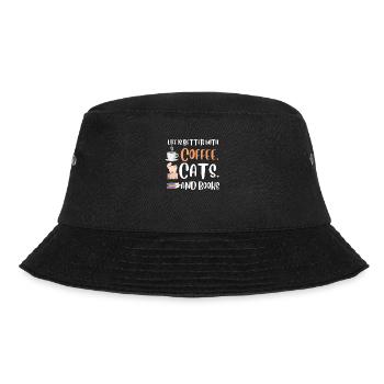 Life is better with a Coffee Cats and Books Cat - Bucket Hat - Schwarz - Vorne - Lela (165cm)