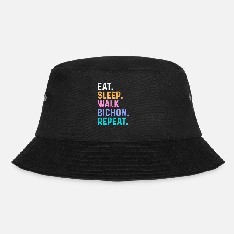 Eat Sleep Walk Bichon Repeat - Bucket Hat - black