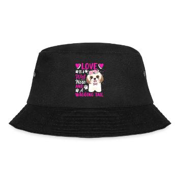 Shih Tzu Love Is Wet Nose Wagging Tail Fun Dog - Bucket Hat - Schwarz - Vorne - Lela (165cm)