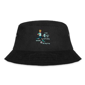 Junge schießt den Fußball - Ich bin 4 Jahre - Bucket Hat - Schwarz - Vorne - Lela (165cm)