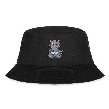 Hippo With Gaming Controller I Funny Gaming I - Bucket Hat - Schwarz - Vorne - Lela (165cm)