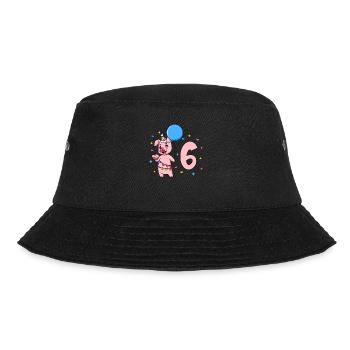 Mit Schwein - Kinder Geburtstag 6 Jahre - Bucket Hat - Schwarz - Vorne - Lela (165cm)