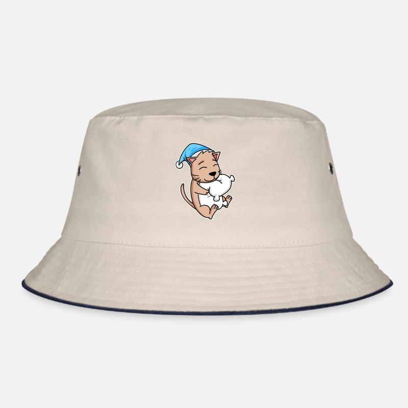 Cat with sleeping cap and pillow Bucket Hat