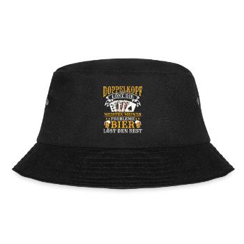 Doppelkopf und Bier Spruch Kartenspiel - Bucket Hat - Schwarz - Vorne - Lela (165cm)