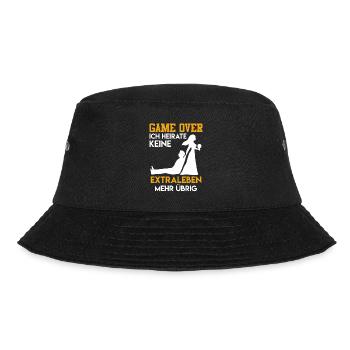 Game over - JGA Männer Hochzeit - Bucket Hat - Schwarz - Vorne - Lela (165cm)