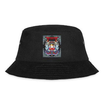 Ninja-Girl, Japan, Comic Style, Vintage-Style - Bucket Hat - black - Front - Lela (165cm)