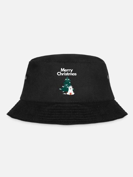 Merry Christmas Christmas Polar Bear with Gift - Bucket Hat - black