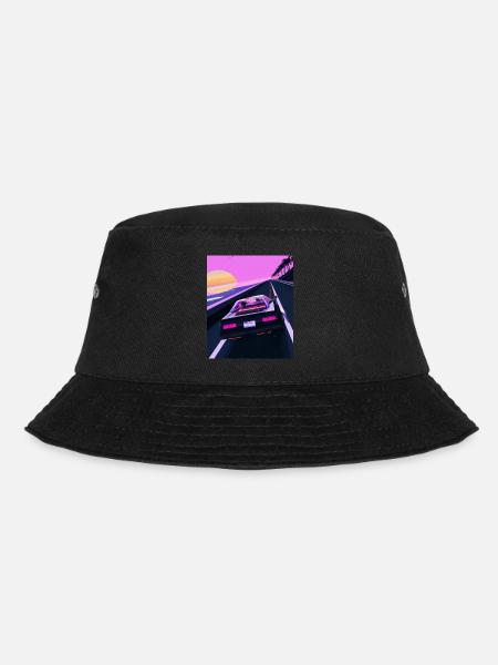 Vaporwave Aesthetic Sportwagen Sonnenuntergang - Bucket Hat - Schwarz