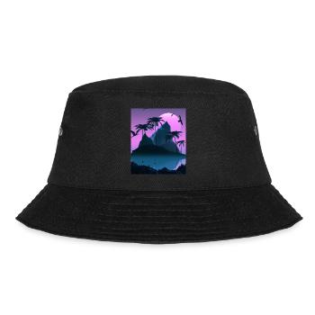 Vaporwave Aesthetic Tropische Insel Palmen - Bucket Hat - Schwarz - Vorne - Lela (165cm)