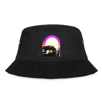Synthwave Outrun Sports Car Beach Sunset - Bucket Hat - black - Front - Lela (165cm)