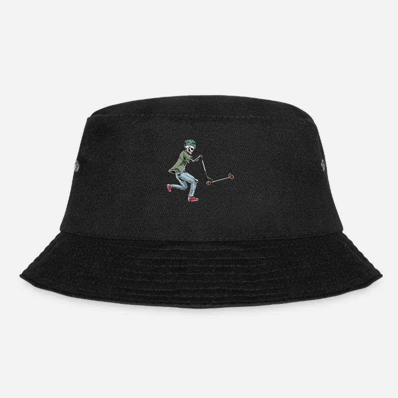 Skelett Scooter-Roller Halloween Kickroller - Bucket Hat - Schwarz