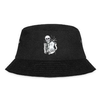 Halloween Skelett Line Art Katze Zeichnung Katze - Bucket Hat - Schwarz - Vorne - Lela (165cm)