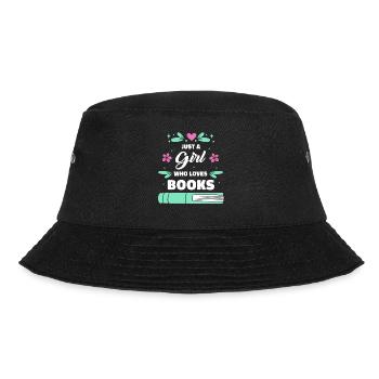 Bücher Buch lesen Bücherei Bibliothek Bücherwurm - Bucket Hat - Schwarz - Vorne - Lela (165cm)