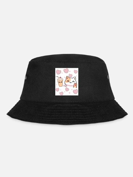 Frappe Cat Love Design - Bucket Hat - black