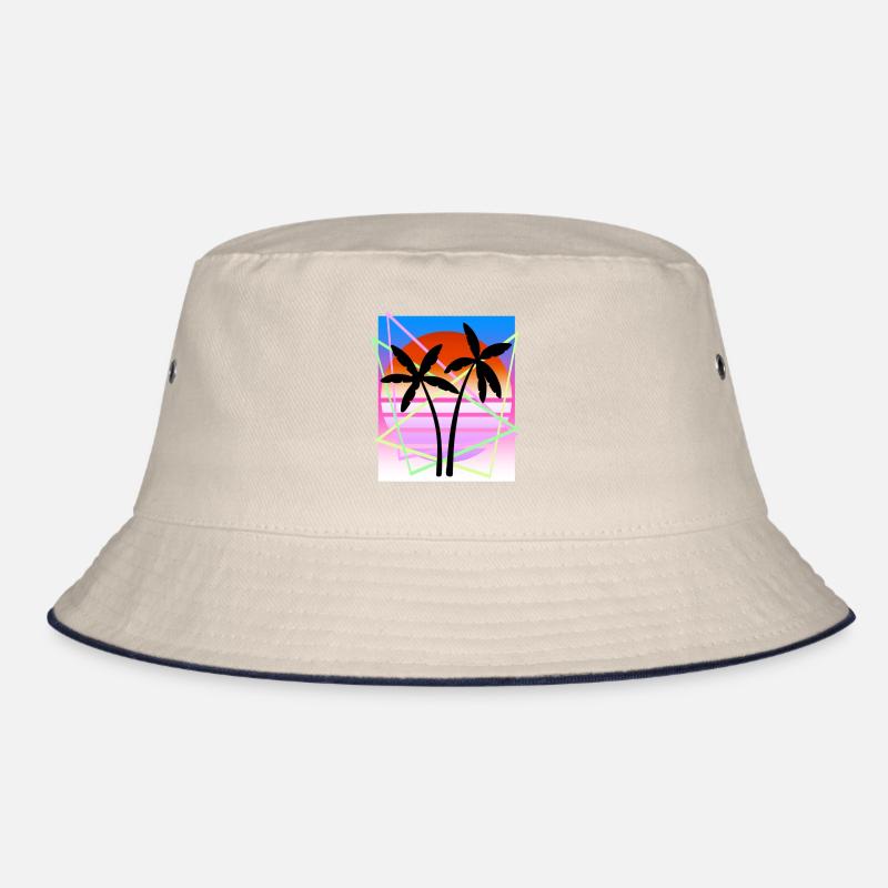 Cool Retro Palm Tree Island Vapor Wave Designs Bucket Hat