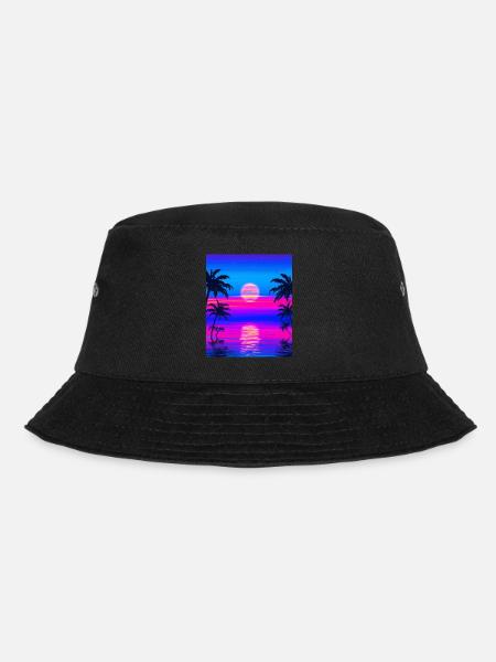 Vaporwave Sun Synthwave Sunset Palmen - Bucket Hat - Schwarz