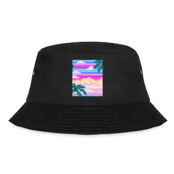 Synthwave Sun Hawaii Vaporwave Aesthetic - Bucket Hat - black - Front - Lela (165cm)