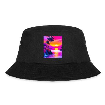 Synthwave Sun Hawaii Vaporwave Aesthetic - Bucket Hat - black - Front - Lela (165cm)