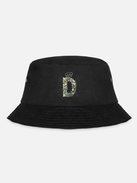 Monogramm Buchstabe D mit Krone, florales Ornament - Bucket Hat - Schwarz