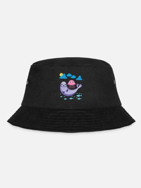 Kleiner Seehund Sonne Fische Qualle - Bucket Hat - Schwarz