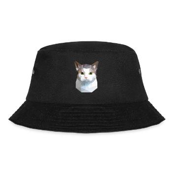 cat cute low poly cat white grey - Bucket Hat - black - Front - Lela (165cm)