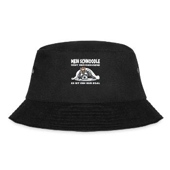 Schnoodle Hund Mit Kuscheltier - Bucket Hat - Schwarz - Vorne - Lela (165cm)