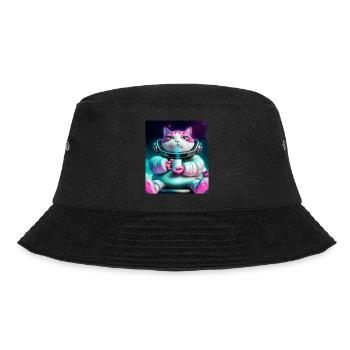 Big cat drinks tea in space - Bucket Hat - black - Front - Lela (165cm)