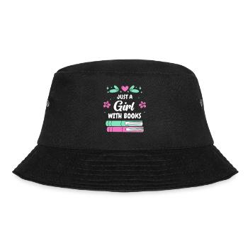 Bücher Buch lesen Bücherei Bibliothek Bücherwurm - Bucket Hat - Schwarz - Vorne - Lela (165cm)