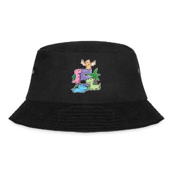 5 Jahre alt - 5. Geburtstag mit Tier Motiv - Bucket Hat - Schwarz - Vorne - Lela (165cm)
