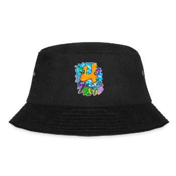 4 Jahre alt - 4. Geburtstag mit Tier Motiv - Bucket Hat - Schwarz - Vorne - Lela (165cm)