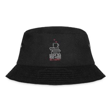 Tee Trinken Bücher Lesen Glücklich Sein - Bucket Hat - Schwarz - Vorne - Lela (165cm)