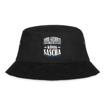 Sascha Namensshirt mit lustigem König Spruch - Bucket Hat - Schwarz - Vorne - Lela (165cm)