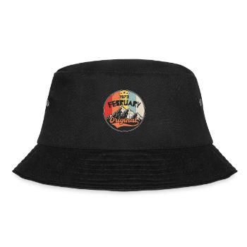 Jahrgang Februar 1973, Retro Geschenk - Bucket Hat - Schwarz - Vorne - Lela (165cm)