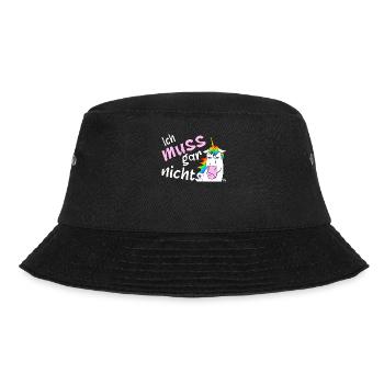 Ich muss gar nichts, lustiges Einhorn - Bucket Hat - Schwarz - Vorne - Lela (165cm)