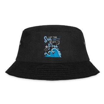 Ozean-Meer, Typografie-Spruch, Wellen, Seesterne - Bucket Hat - Schwarz - Vorne - Lela (165cm)