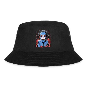 Musik und Kopfhörer und blauer Zombie Affe - Bucket Hat - Schwarz - Vorne - Lela (165cm)