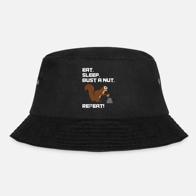 Eat Sleep Bust A Nut Repeat, Squirrel Pun - Bucket Hat - black