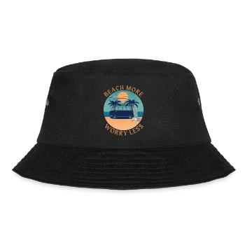 Beach More - Worry Less - Travel - Bucket Hat - Schwarz - Vorne - Lela (165cm)