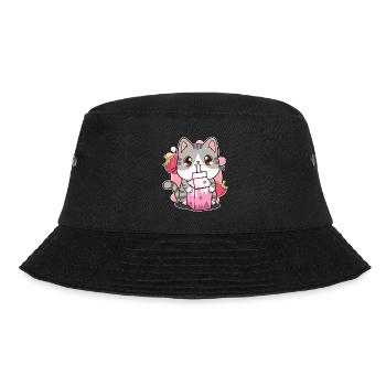 Shake fraise Lait de fraise Chat Kawaii Neko - Bob - noir - Devant - Lela (165cm)