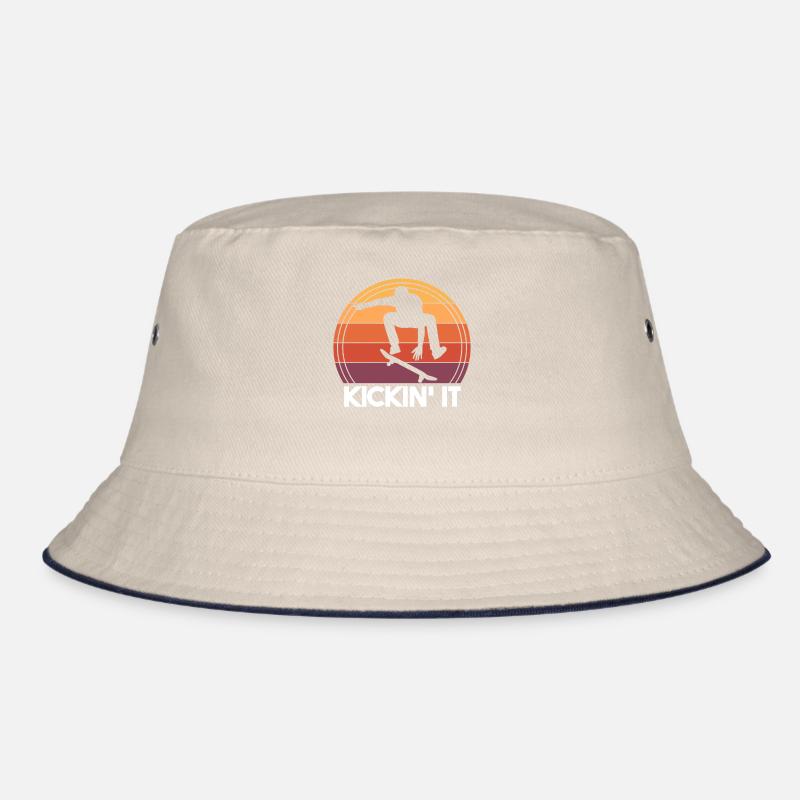 Skateboarder Kickin' It Funny Retro Skateboarding Bucket Hat