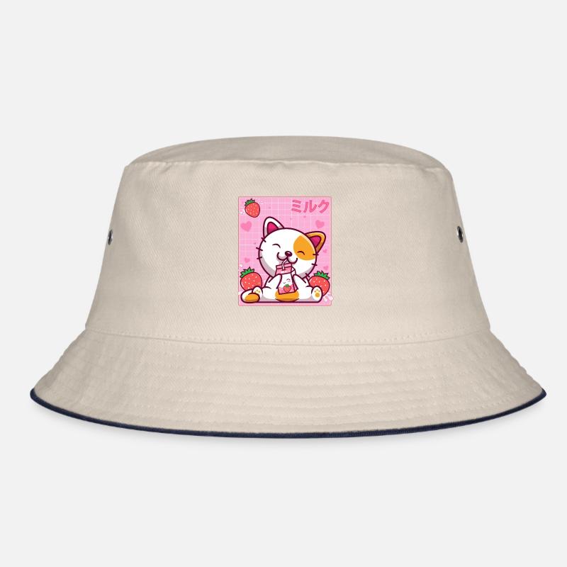 Kawaii Kätzchen Nette Katze Erdbeermilch Shake Bucket Hat