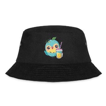Kawaii Süßer Glücklicher Bunter Vogel Trinken Tee - Bucket Hat - Schwarz - Vorne - Lela (165cm)