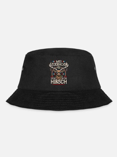 Trachtenshirt Herren Trachten T-Shirt Lederhose - Bucket Hat - Schwarz