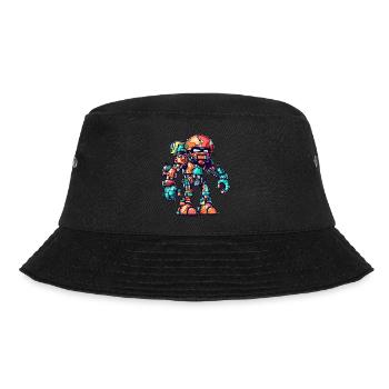 Roboter Comic mit bunter Rüstung und Helm - Bucket Hat - Schwarz - Vorne - Lela (165cm)