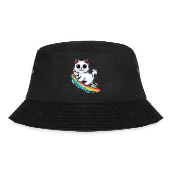 White cat on colorful surfboard - Bucket Hat - black - Front - Lela (165cm)