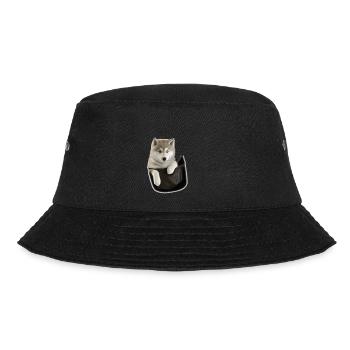 Niedlicher grauer Wolf in der Tasche Lustige Wolves-Grafik - Bucket Hat - Schwarz - Vorne - Lela (165cm)