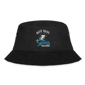 Rute Raus der Spaß beginnt - Anglerdesign - Bucket Hat - Schwarz - Vorne - Lela (165cm)
