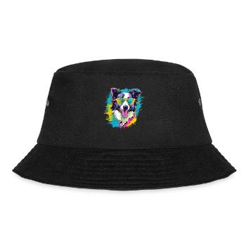 Border Collie Hund Hunderasse - Bucket Hat - Schwarz - Vorne - Lela (165cm)